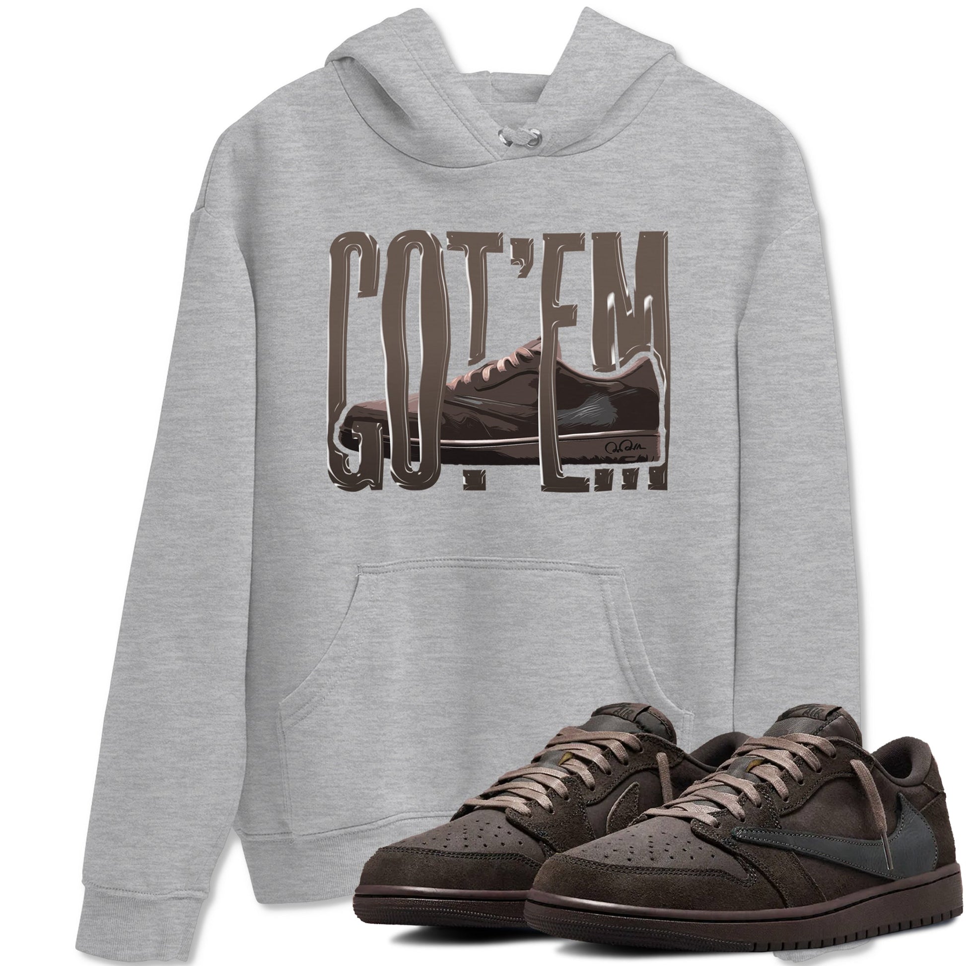 Air Jordan 1 Travis Scott Velvet Brown shirts to match jordans Wiggling Gotem sneaker tees Air Jordan 1 Travis Scott Velvet Brown best t-shirts to wear with jordans SNRT Sneaker Tees unisex cotton Heather Grey 1 shirts
