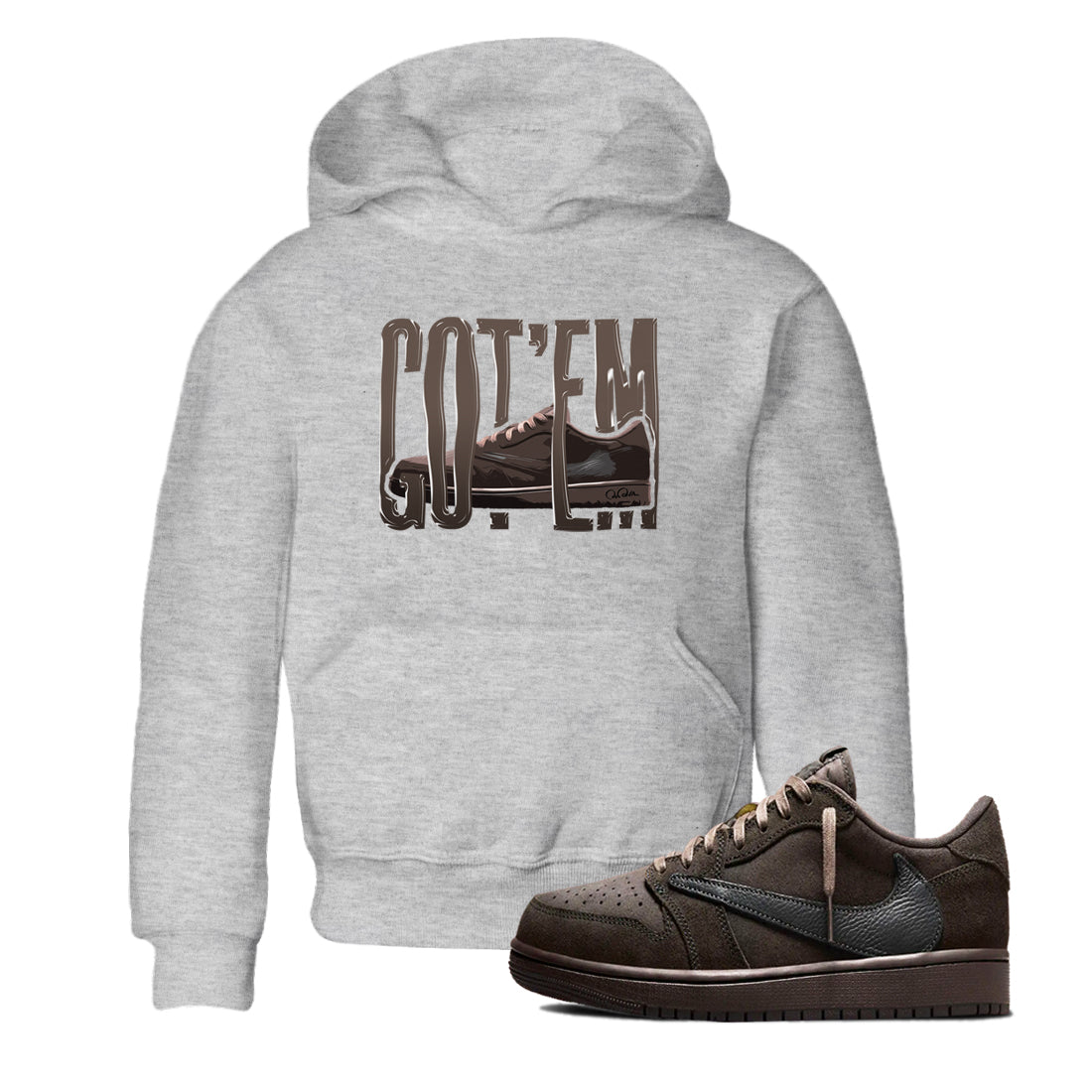Air Jordan 1 Travis Scott Velvet Brown shirts to match jordans Wiggling Gotem sneaker tees Air Jordan 1 Travis Scott Velvet Brown best t-shirts to wear with jordans SNRT Sneaker Tees Youth Baby Heather Grey 1 tee