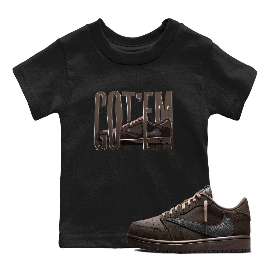 Air Jordan 1 Travis Scott Velvet Brown shirts to match jordans Wiggling Gotem sneaker tees Air Jordan 1 Travis Scott Velvet Brown best t-shirts to wear with jordans SNRT Sneaker Tees Youth Baby Black 1 tee