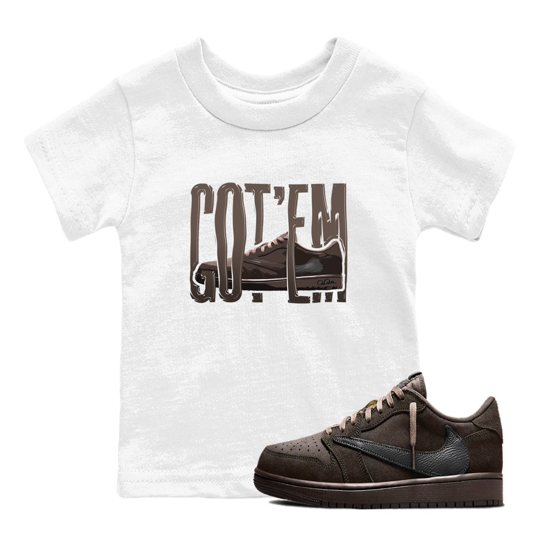 Air Jordan 1 Travis Scott Velvet Brown shirts to match jordans Wiggling Gotem sneaker tees Air Jordan 1 Travis Scott Velvet Brown best t-shirts to wear with jordans SNRT Sneaker Tees Youth Baby White 1 tee