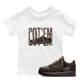Air Jordan 1 Travis Scott Velvet Brown shirts to match jordans Wiggling Gotem sneaker tees Air Jordan 1 Travis Scott Velvet Brown best t-shirts to wear with jordans SNRT Sneaker Tees Youth Baby White 1 tee