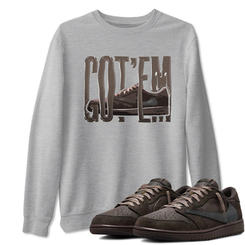 Air Jordan 1 Travis Scott Velvet Brown shirts to match jordans Wiggling Gotem sneaker tees Air Jordan 1 Travis Scott Velvet Brown best t-shirts to wear with jordans SNRT Sneaker Tees unisex cotton Heather Grey 1 shirts
