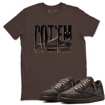Air Jordan 1 Travis Scott Velvet Brown shirts to match jordans Wiggling Gotem sneaker tees Air Jordan 1 Travis Scott Velvet Brown best t-shirts to wear with jordans SNRT Sneaker Tees unisex cotton Dark Chocolate 1 shirts