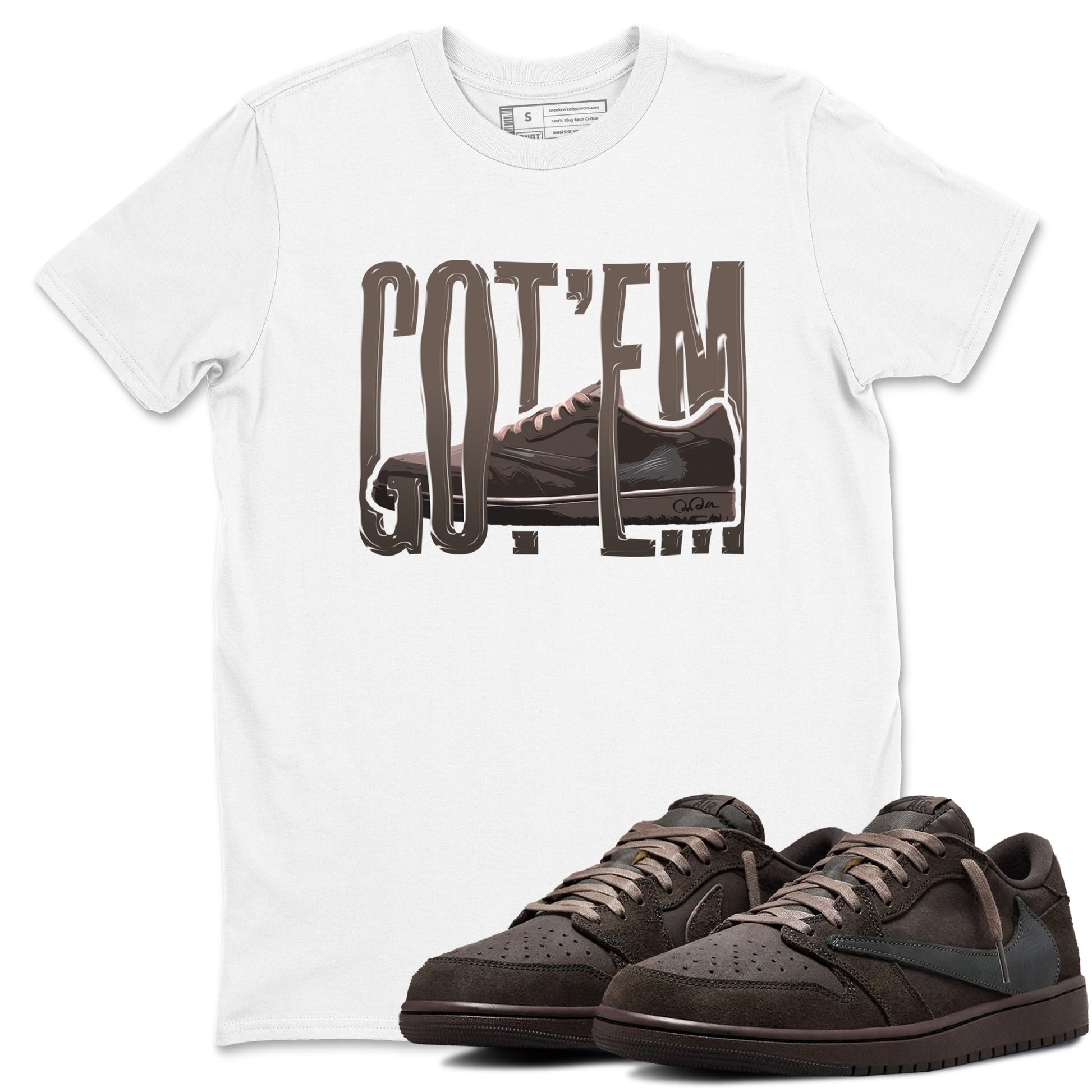 Air Jordan 1 Travis Scott Velvet Brown shirts to match jordans Wiggling Gotem sneaker tees Air Jordan 1 Travis Scott Velvet Brown best t-shirts to wear with jordans SNRT Sneaker Tees unisex cotton White 1 shirts