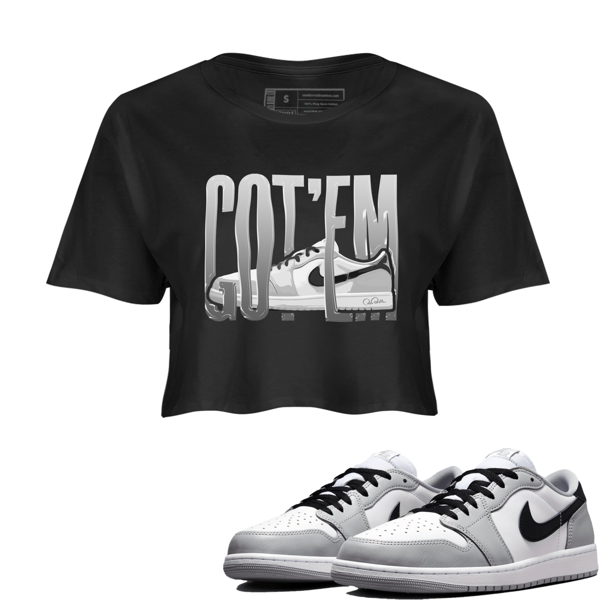 1s Wolf Grey shirts to match jordans Wiggling Gotem sneaker match tees Air Jordan 1 Wolf Grey SNRT Sneaker Tees streetwear brand Black 1 crop tee