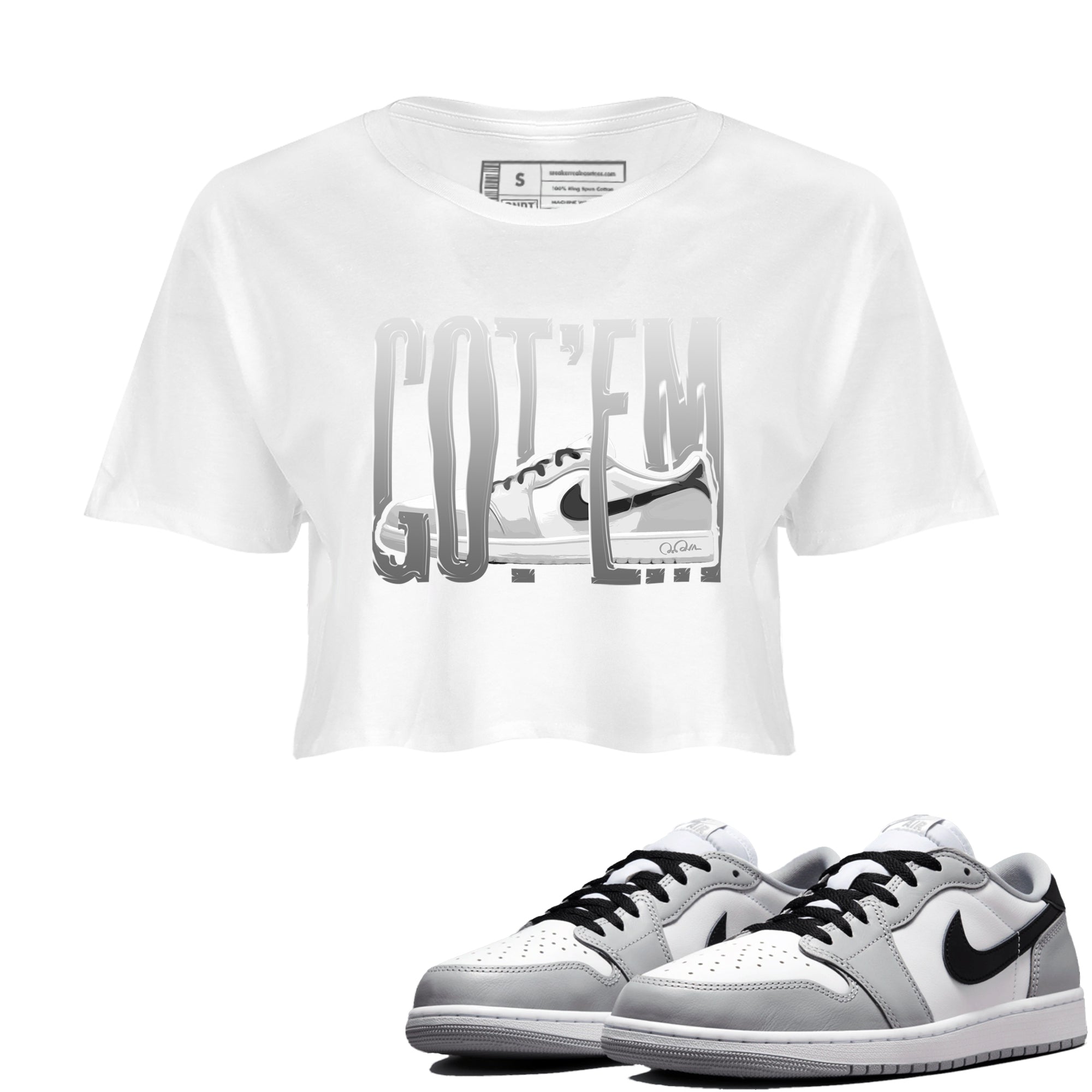 1s Wolf Grey shirts to match jordans Wiggling Gotem sneaker match tees Air Jordan 1 Wolf Grey SNRT Sneaker Tees streetwear brand White 1 crop tee