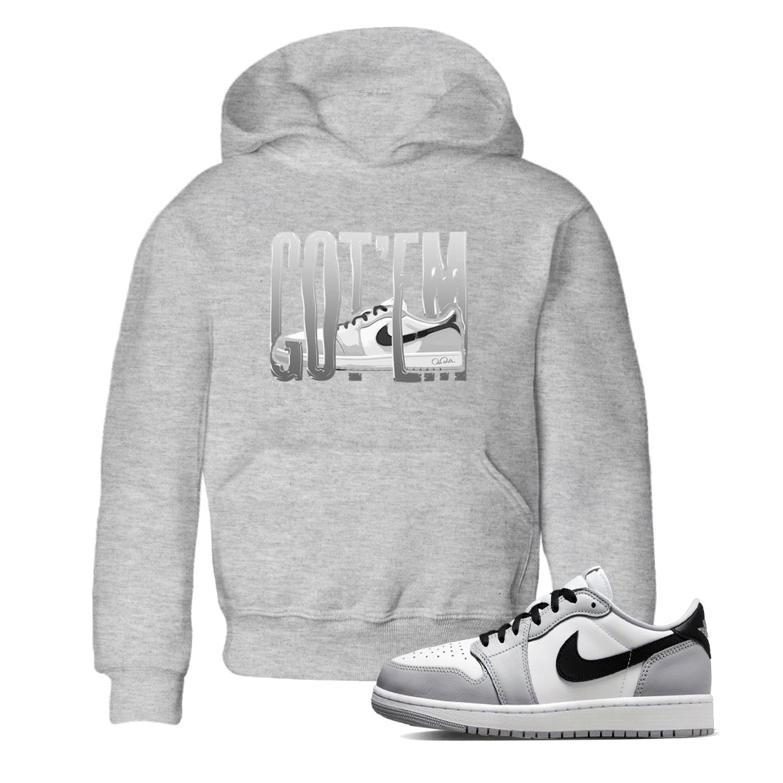 1s Wolf Grey shirts to match jordans Wiggling Gotem sneaker match tees Air Jordan 1 Wolf Grey SNRT Sneaker Tees streetwear brand Baby and Youth Heather Grey 1 cotton tee