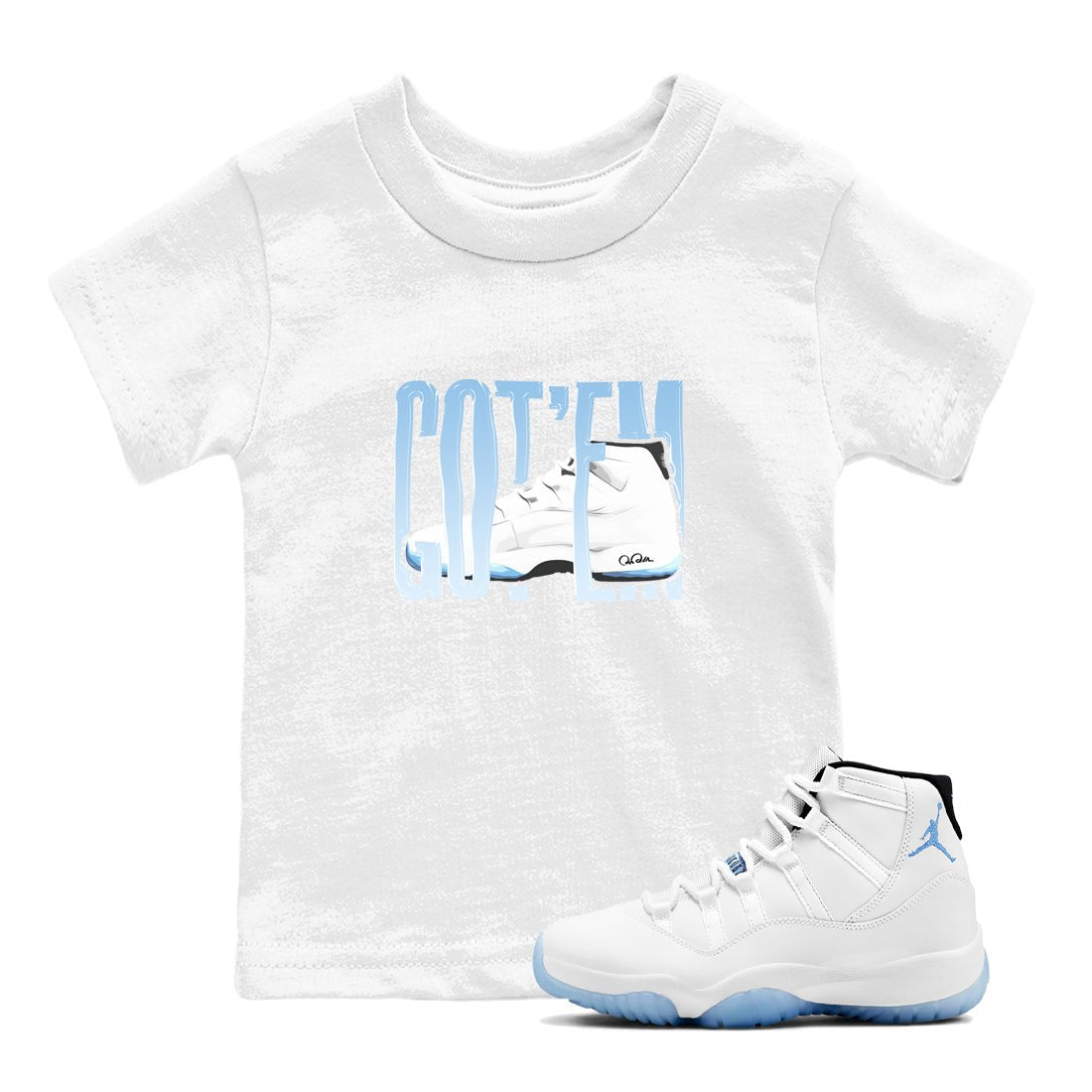 11s Retro Legend Blue shirts to match jordans Wiggling Gotem sneaker match tees Air Jordan 11 Legend Blue best t shirts to wear with jordans SNRT Sneaker Tees Youth Baby White 1 tee