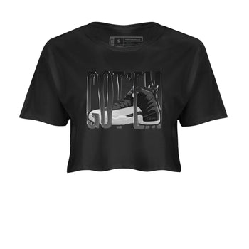 12s Black Wolf Grey shirts to match jordans Wiggling Gotem sneaker match tees Air Jordan 12 Barons match shoes to clothes SNRT Sneaker Tees unisex cotton Black 2 crop tee