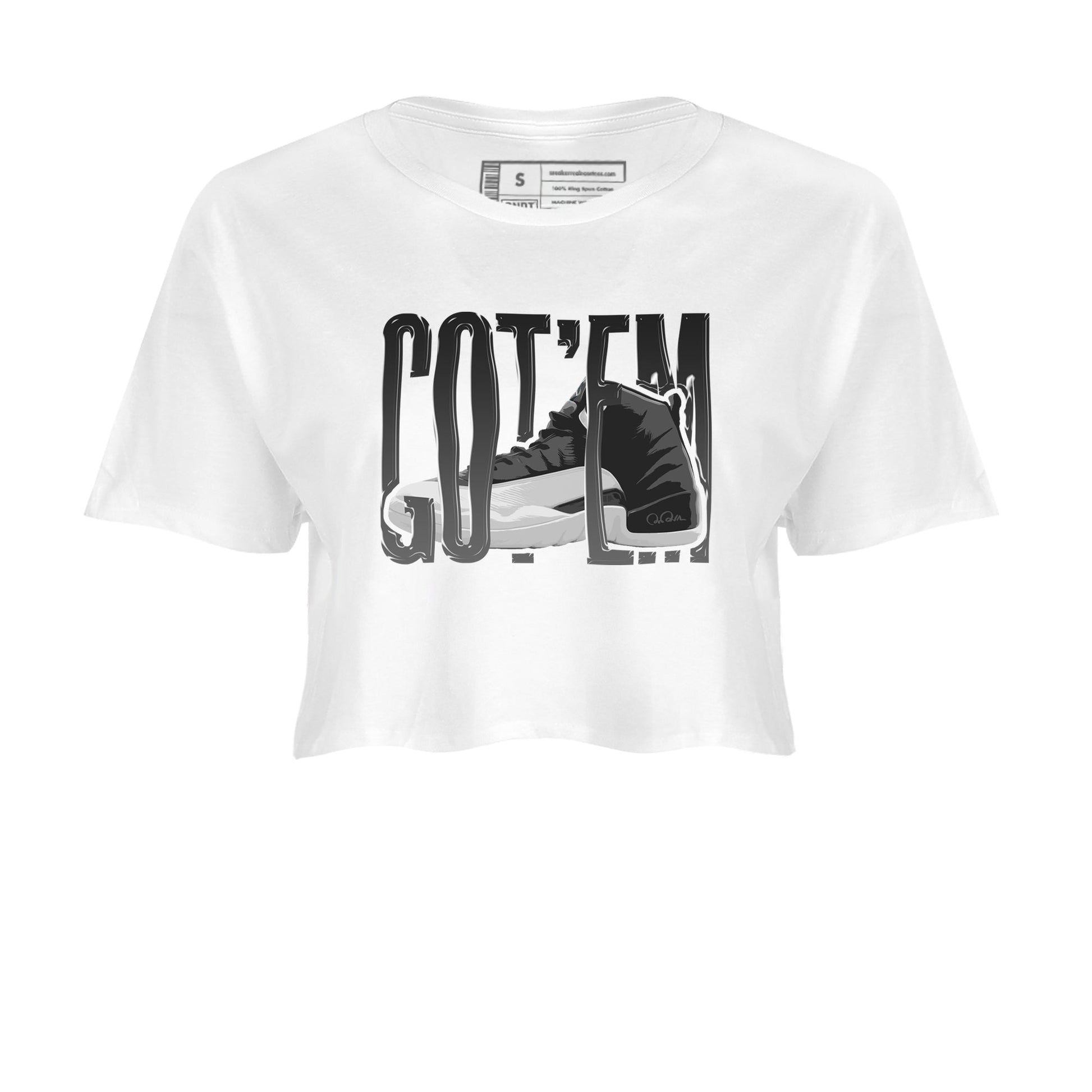 12s Black Wolf Grey shirts to match jordans Wiggling Gotem sneaker match tees Air Jordan 12 Barons match shoes to clothes SNRT Sneaker Tees unisex cotton White 2 crop tee