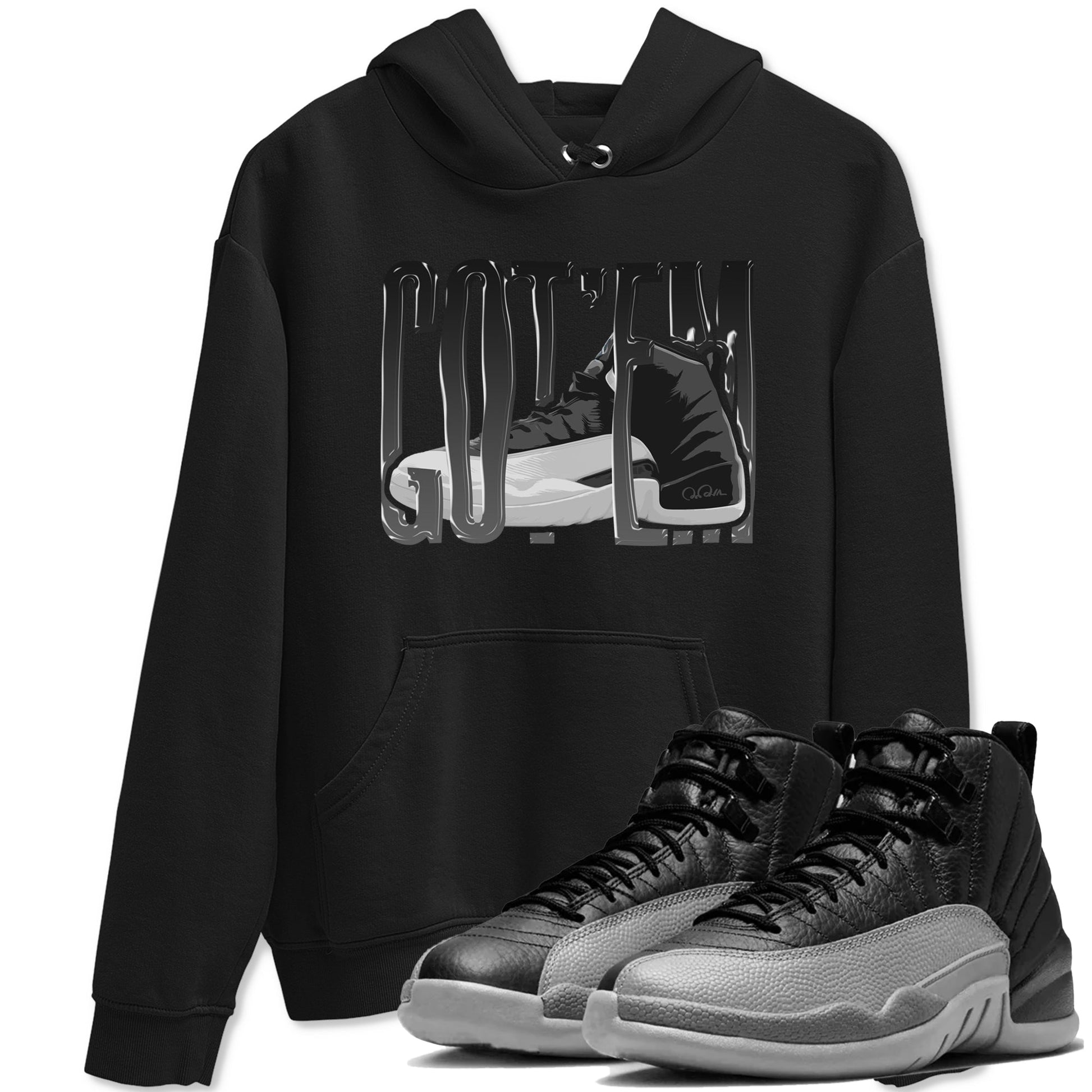 12s Black Wolf Grey shirts to match jordans Wiggling Gotem sneaker match tees Air Jordan 12 Barons match shoes to clothes SNRT Sneaker Tees unisex cotton Black 1 shirts