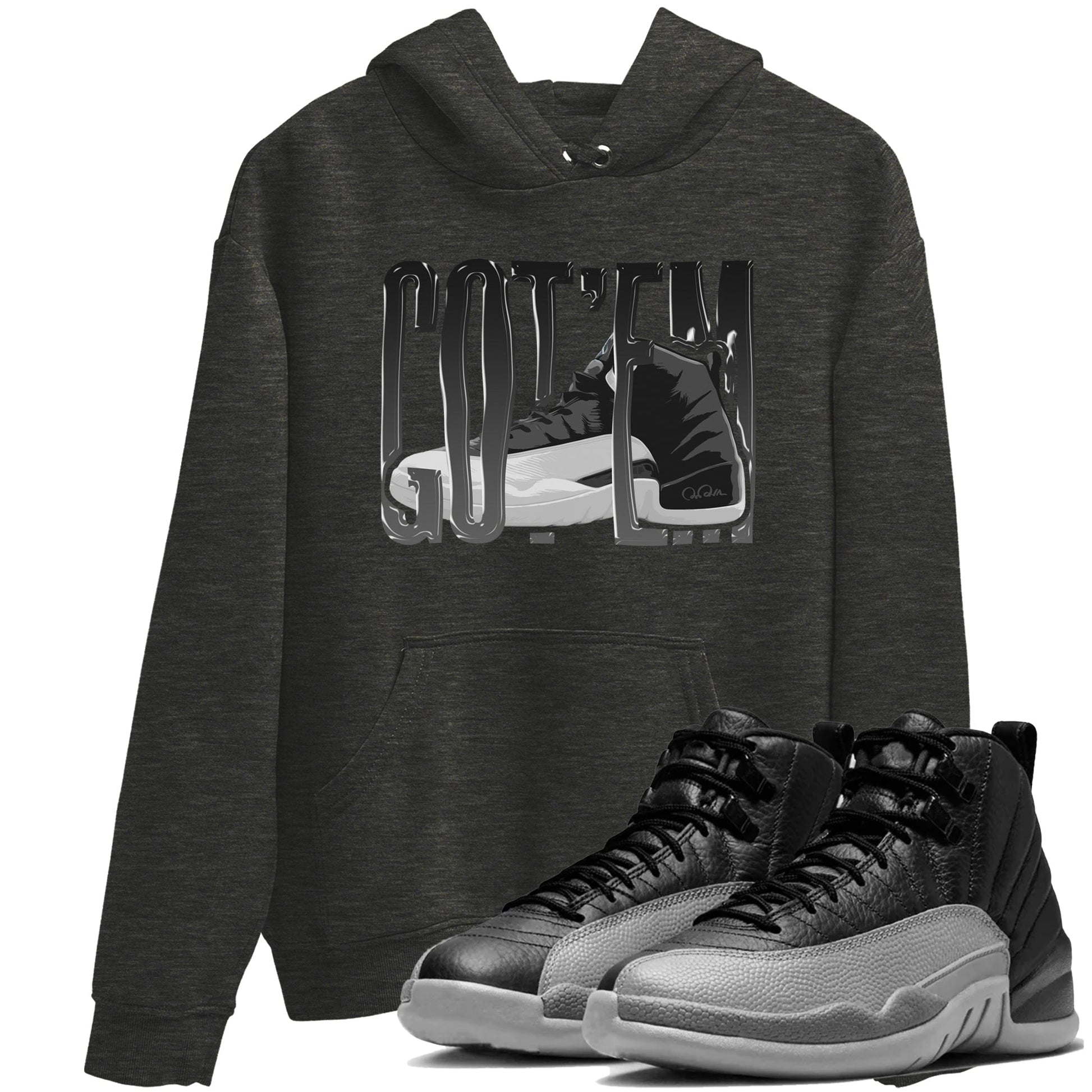 12s Black Wolf Grey shirts to match jordans Wiggling Gotem sneaker match tees Air Jordan 12 Barons match shoes to clothes SNRT Sneaker Tees unisex cotton Charcoal Heather 1 shirts