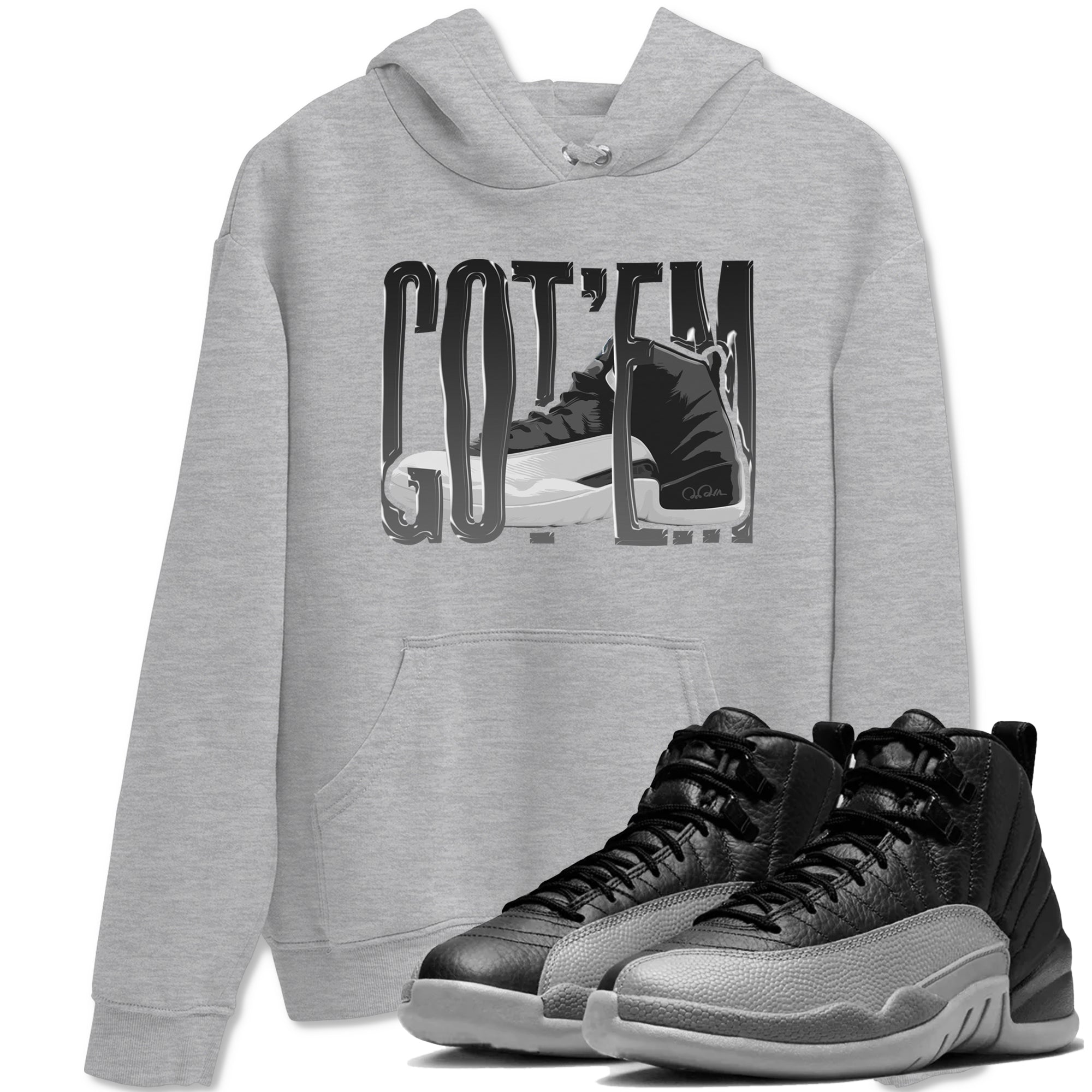 12s Black Wolf Grey shirts to match jordans Wiggling Gotem sneaker match tees Air Jordan 12 Barons match shoes to clothes SNRT Sneaker Tees unisex cotton Heather Grey 1 shirts