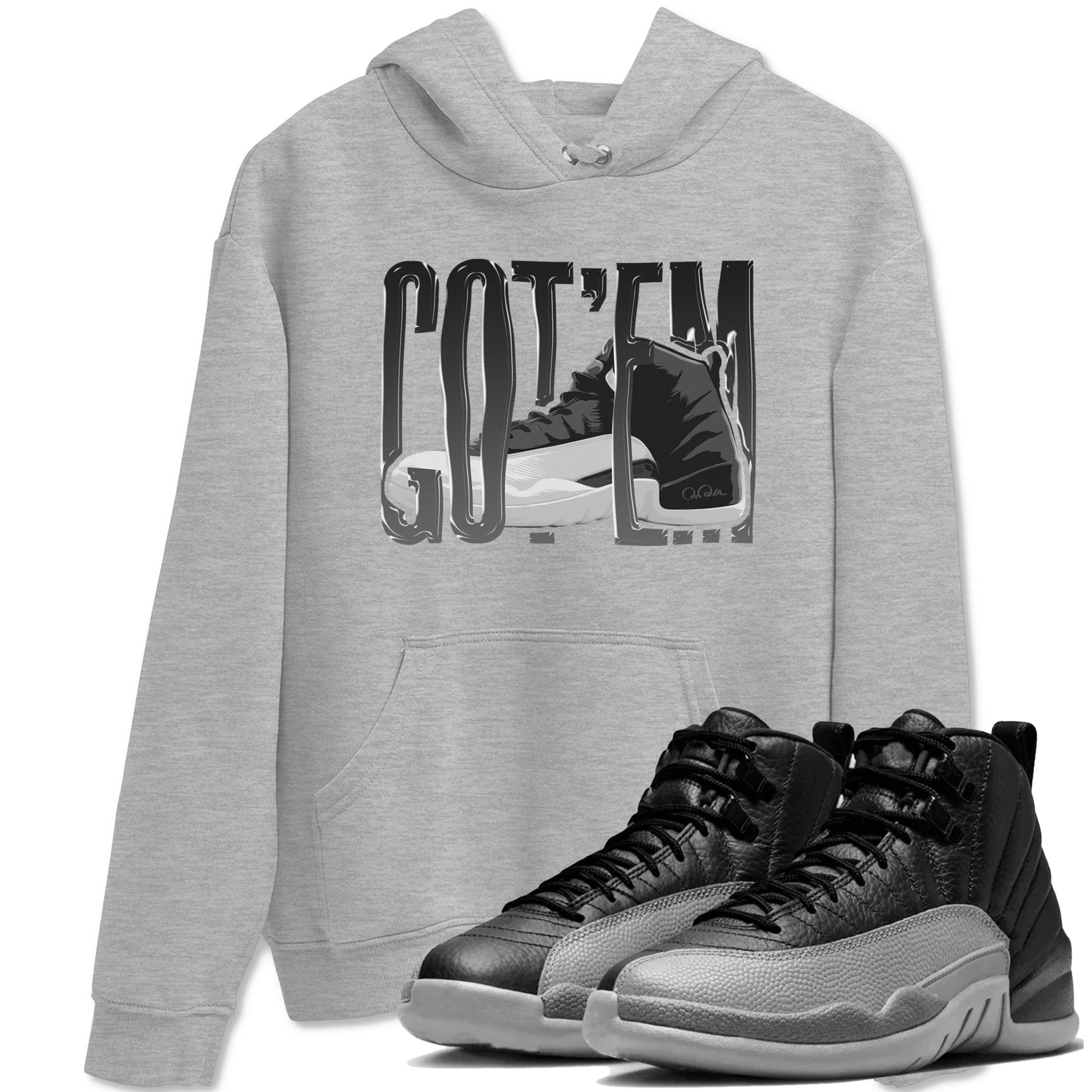 12s Black Wolf Grey shirts to match jordans Wiggling Gotem sneaker match tees Air Jordan 12 Barons match shoes to clothes SNRT Sneaker Tees unisex cotton Heather Grey 1 shirts