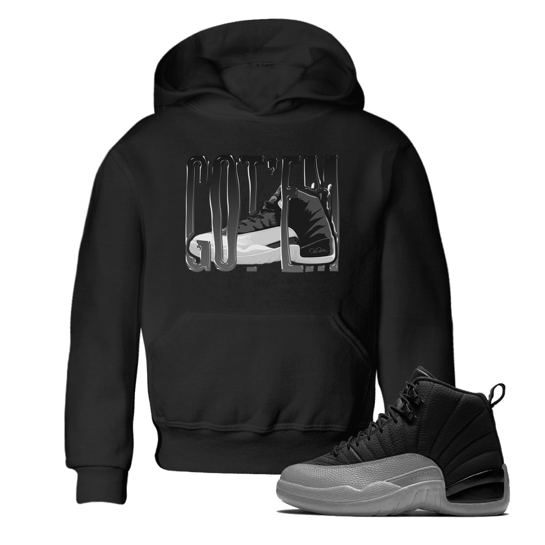 12s Black Wolf Grey shirts to match jordans Wiggling Gotem sneaker match tees Air Jordan 12 Barons match shoes to clothes SNRT Sneaker Tees Youth Baby Black 1 tee