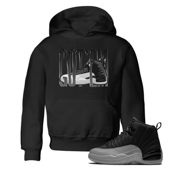 12s Black Wolf Grey shirts to match jordans Wiggling Gotem sneaker match tees Air Jordan 12 Barons match shoes to clothes SNRT Sneaker Tees Youth Baby Black 1 tee
