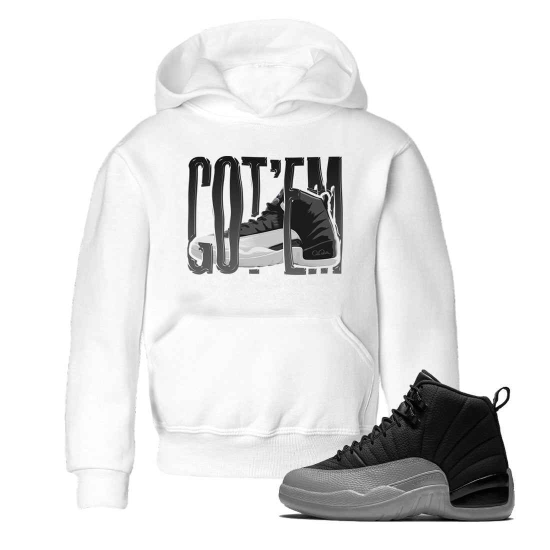 12s Black Wolf Grey shirts to match jordans Wiggling Gotem sneaker match tees Air Jordan 12 Barons match shoes to clothes SNRT Sneaker Tees Youth Baby White 1 tee