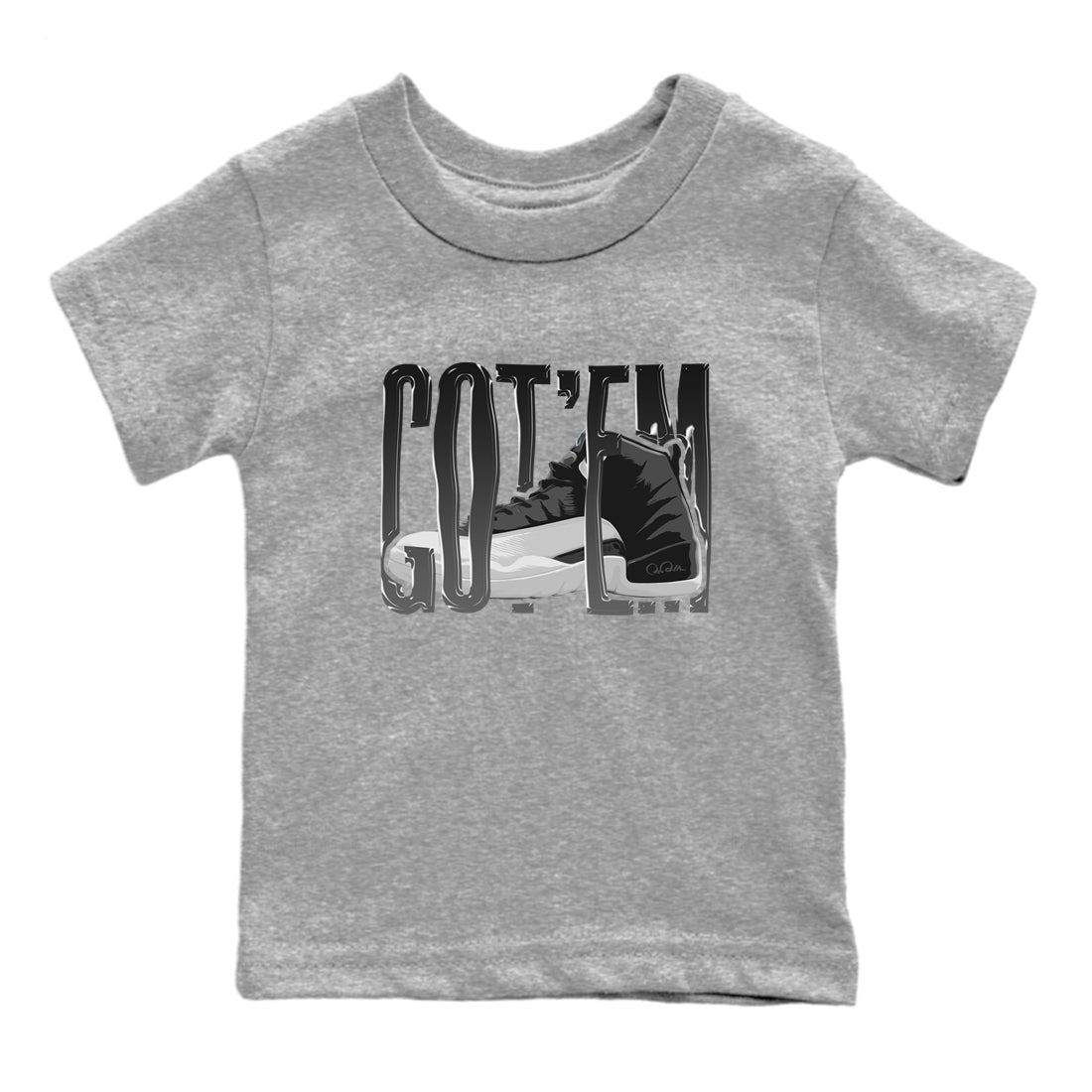 12s Black Wolf Grey shirts to match jordans Wiggling Gotem sneaker match tees Air Jordan 12 Barons match shoes to clothes SNRT Sneaker Tees Youth Baby Heather Grey 2 tee