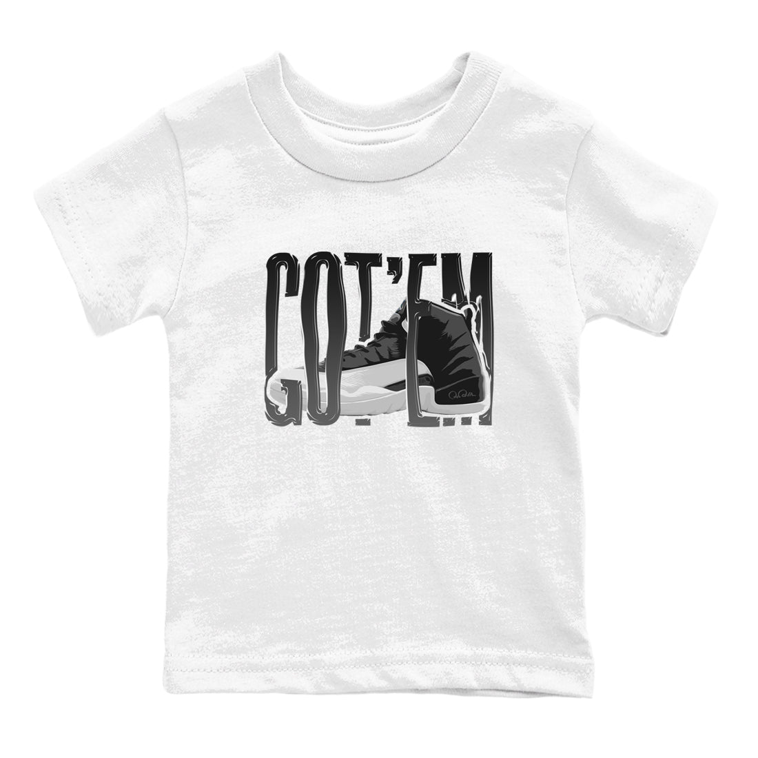 12s Black Wolf Grey shirts to match jordans Wiggling Gotem sneaker match tees Air Jordan 12 Barons match shoes to clothes SNRT Sneaker Tees Youth Baby White 2 tee