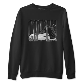 12s Black Wolf Grey shirts to match jordans Wiggling Gotem sneaker match tees Air Jordan 12 Barons match shoes to clothes SNRT Sneaker Tees unisex cotton Black 2 shirts