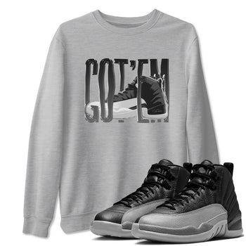 12s Black Wolf Grey shirts to match jordans Wiggling Gotem sneaker match tees Air Jordan 12 Barons match shoes to clothes SNRT Sneaker Tees unisex cotton Heather Grey 1 shirts