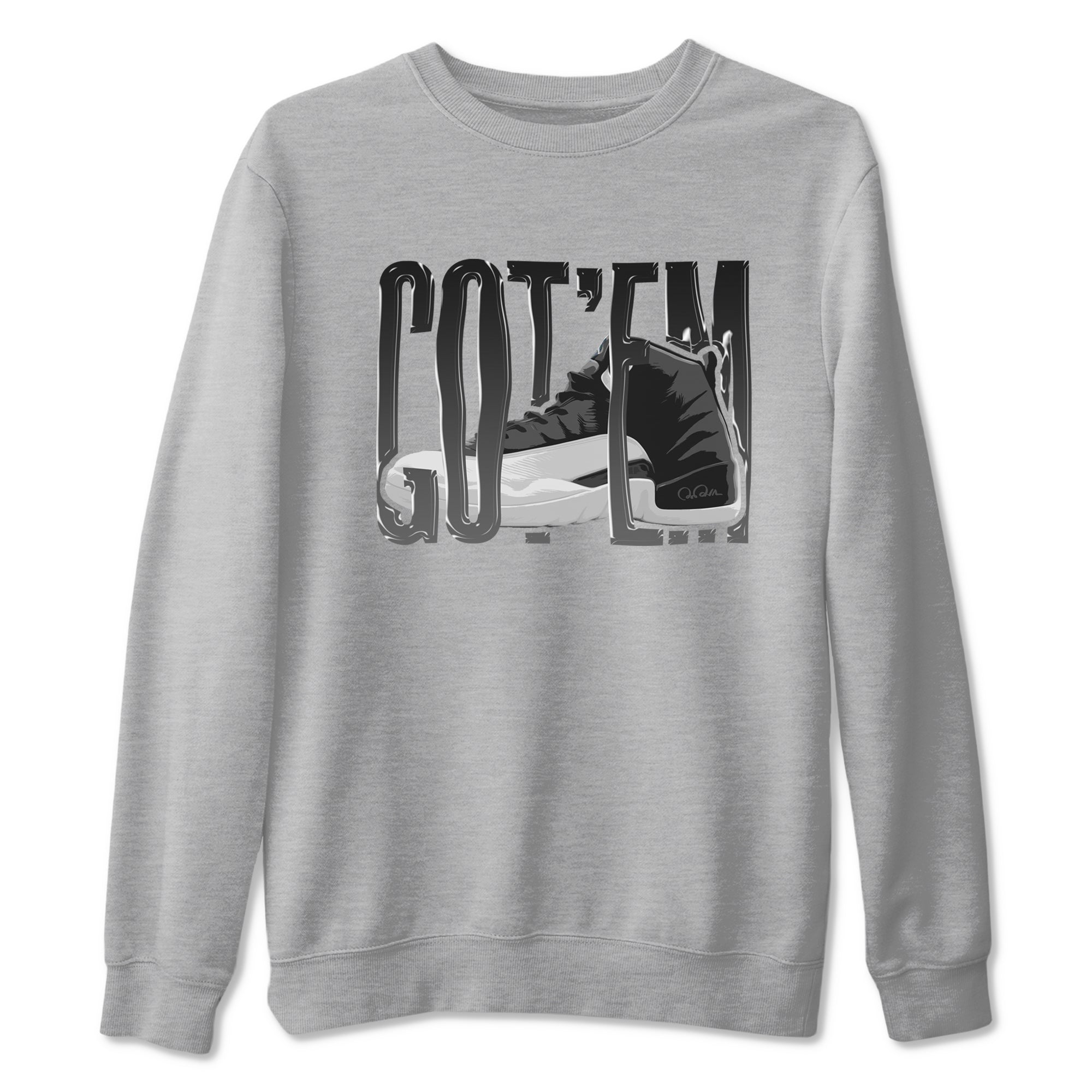 12s Black Wolf Grey shirts to match jordans Wiggling Gotem sneaker match tees Air Jordan 12 Barons match shoes to clothes SNRT Sneaker Tees unisex cotton Heather Grey 2 shirts