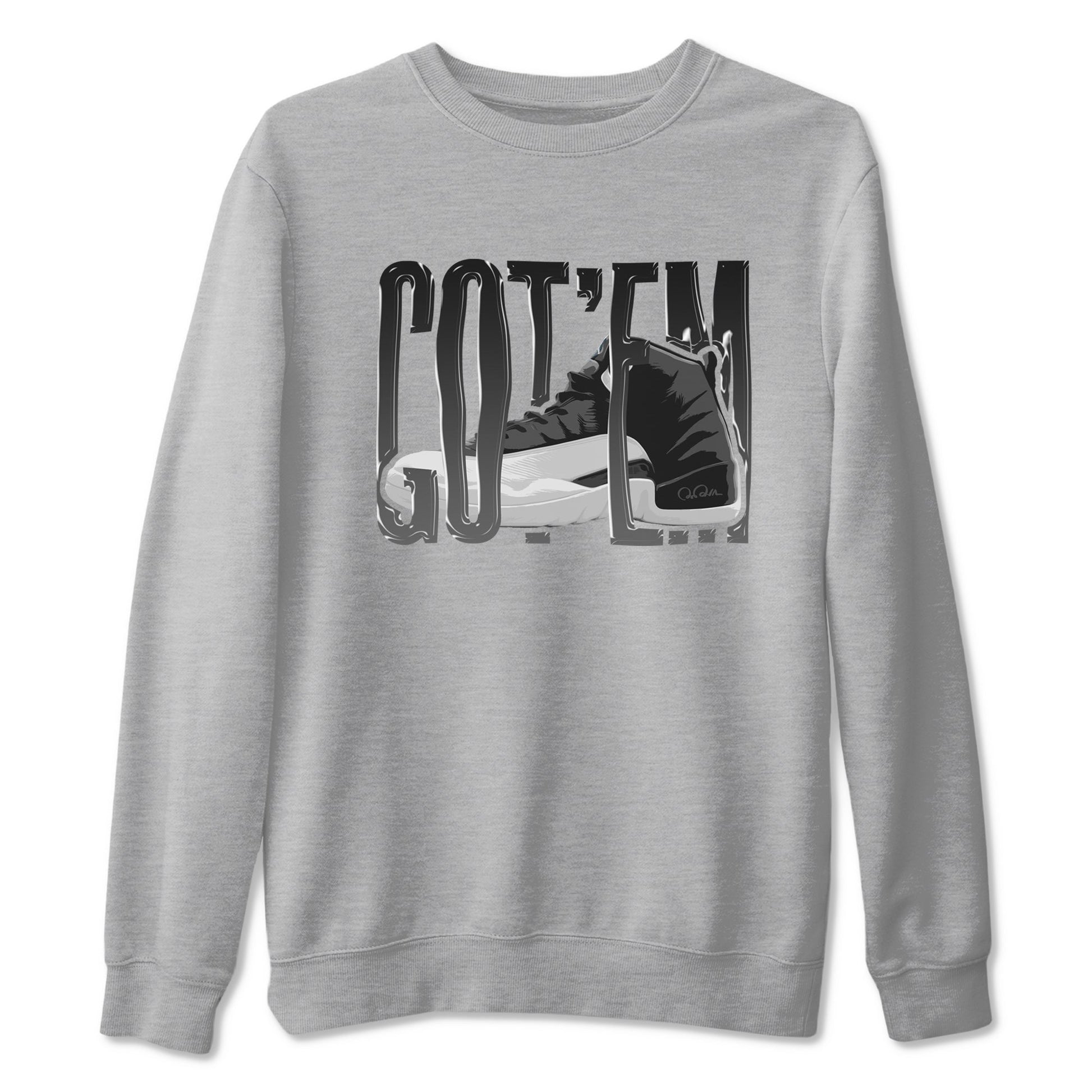 12s Black Wolf Grey shirts to match jordans Wiggling Gotem sneaker match tees Air Jordan 12 Barons match shoes to clothes SNRT Sneaker Tees unisex cotton Heather Grey 2 shirts