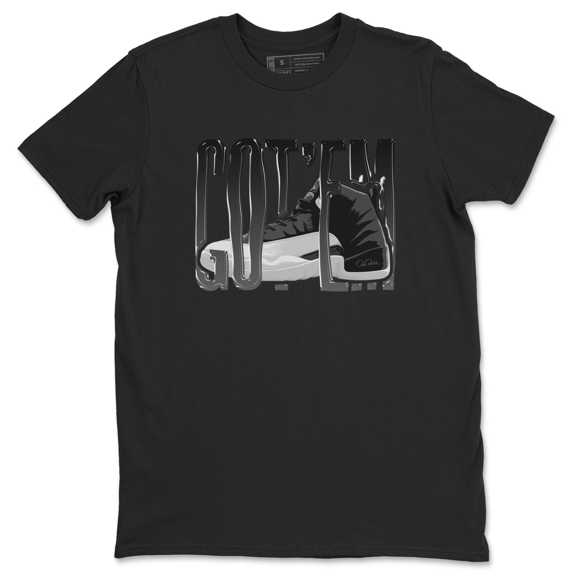 12s Black Wolf Grey shirts to match jordans Wiggling Gotem sneaker match tees Air Jordan 12 Barons match shoes to clothes SNRT Sneaker Tees unisex cotton Black 2 shirts