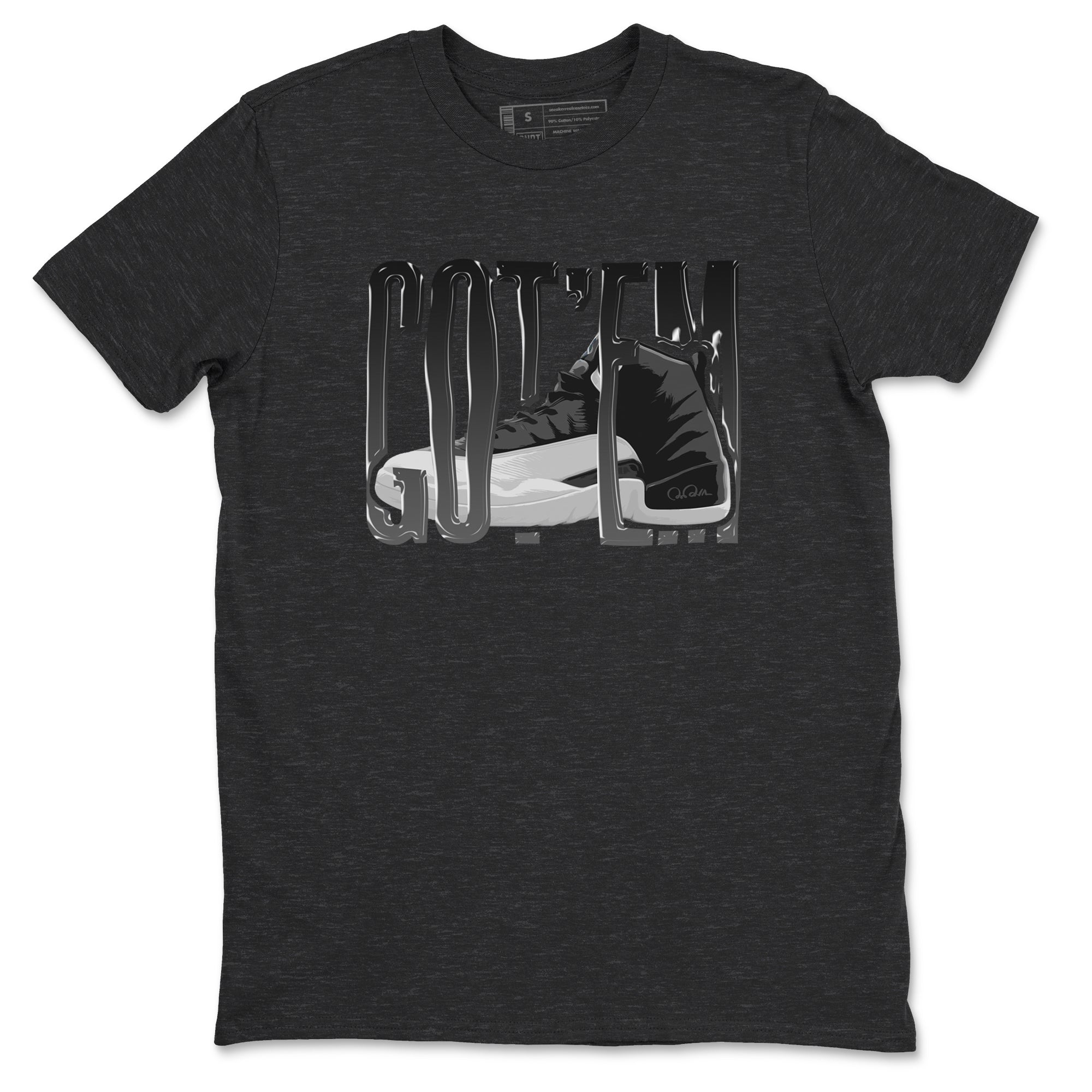12s Black Wolf Grey shirts to match jordans Wiggling Gotem sneaker match tees Air Jordan 12 Barons match shoes to clothes SNRT Sneaker Tees unisex cotton Charcoal Heather 2 shirts