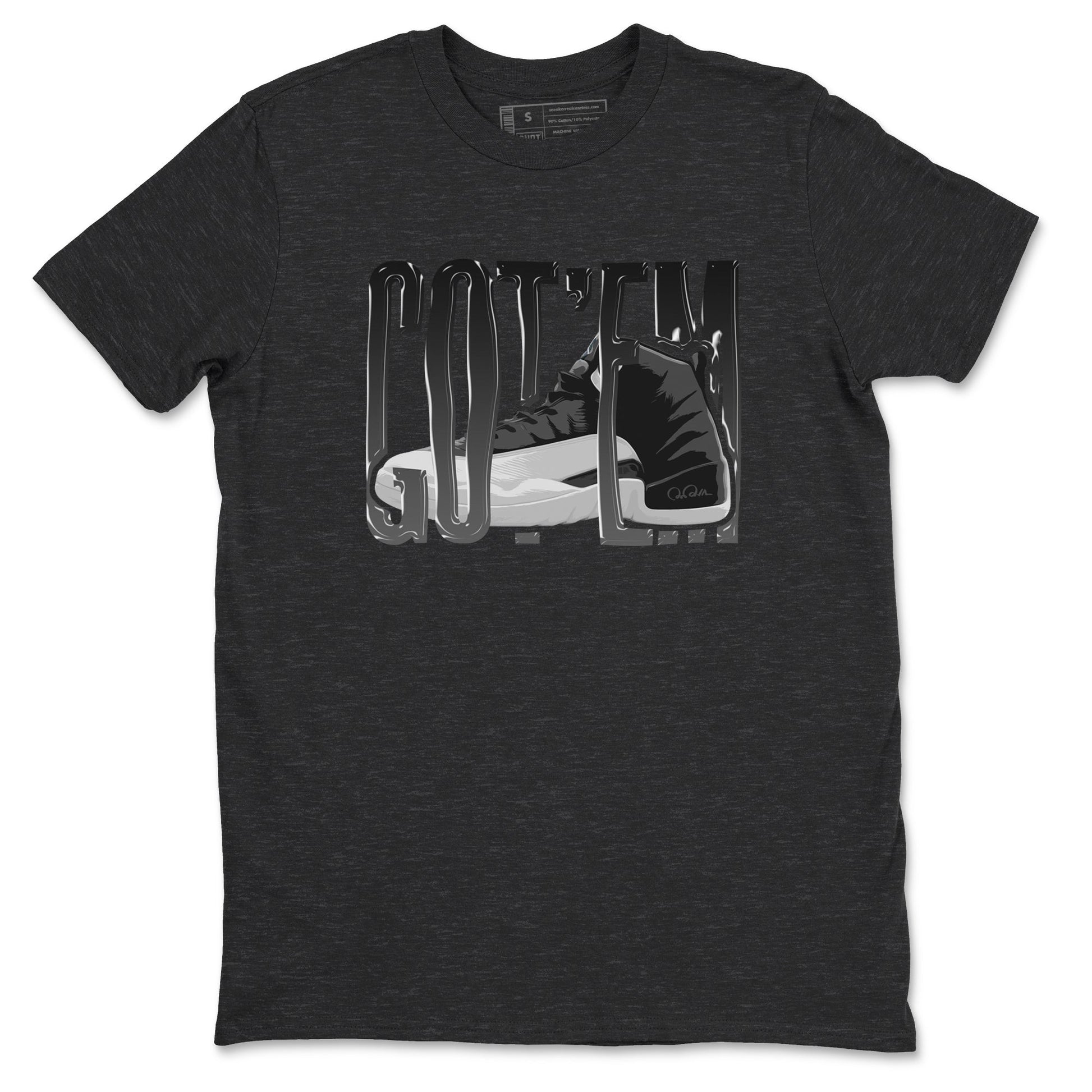 12s Black Wolf Grey shirts to match jordans Wiggling Gotem sneaker match tees Air Jordan 12 Barons match shoes to clothes SNRT Sneaker Tees unisex cotton Charcoal Heather 2 shirts