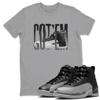 12s Black Wolf Grey shirts to match jordans Wiggling Gotem sneaker match tees Air Jordan 12 Barons match shoes to clothes SNRT Sneaker Tees unisex cotton Heather Grey 1 shirts
