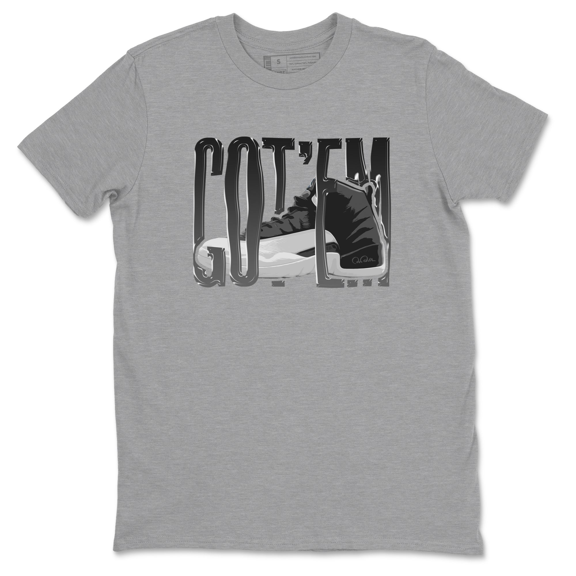 12s Black Wolf Grey shirts to match jordans Wiggling Gotem sneaker match tees Air Jordan 12 Barons match shoes to clothes SNRT Sneaker Tees unisex cotton Heather Grey 2 shirts
