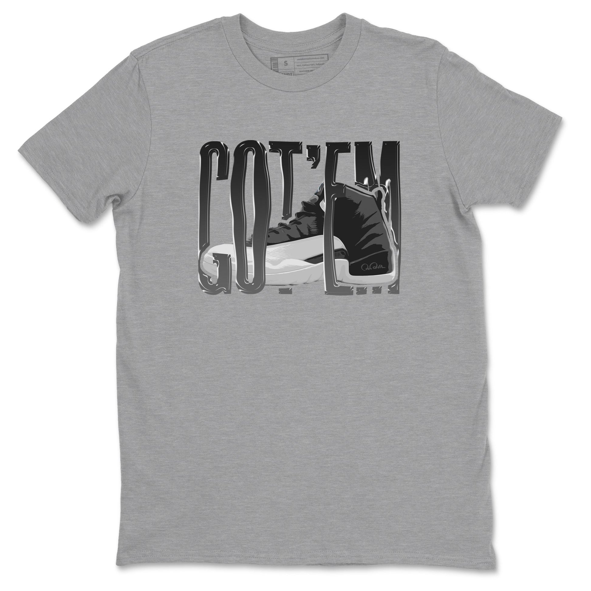 12s Black Wolf Grey shirts to match jordans Wiggling Gotem sneaker match tees Air Jordan 12 Barons match shoes to clothes SNRT Sneaker Tees unisex cotton Heather Grey 2 shirts