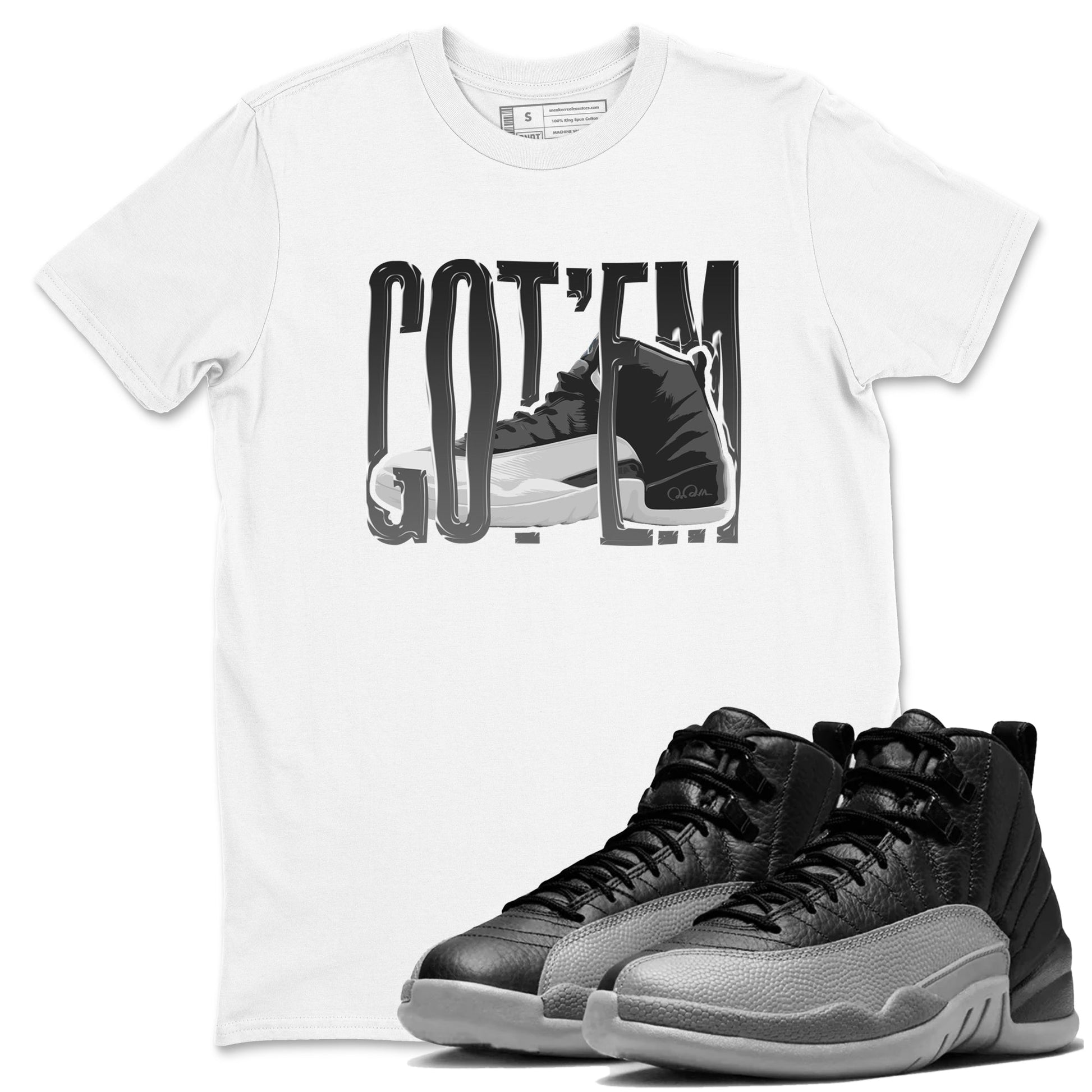 12s Black Wolf Grey shirts to match jordans Wiggling Gotem sneaker match tees Air Jordan 12 Barons match shoes to clothes SNRT Sneaker Tees unisex cotton White 1 shirts