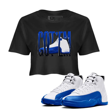 12s Blueberry shirts to match jordans Wiggling Gotem best t shirts to wear with jordans AJ12 White and Game Royal match shoes to clothes SNRT Sneaker Tees unisex cotton Black 1 crop tee