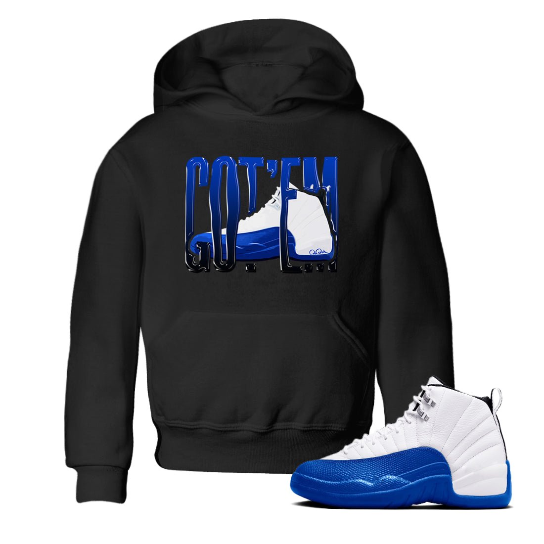 12s Blueberry shirts to match jordans Wiggling Gotem best t shirts to wear with jordans AJ12 White and Game Royal match shoes to clothes SNRT Sneaker Tees Youth Baby Black 1 tee