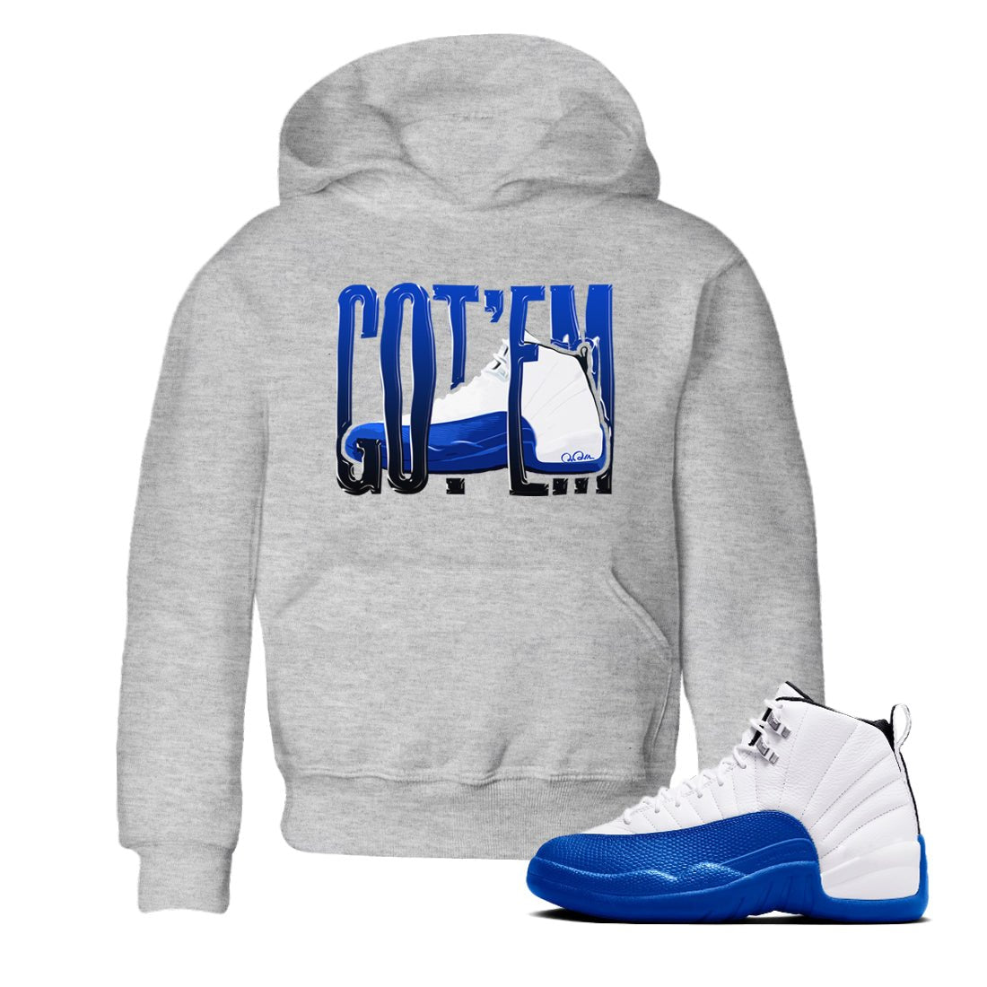 12s Blueberry shirts to match jordans Wiggling Gotem best t shirts to wear with jordans AJ12 White and Game Royal match shoes to clothes SNRT Sneaker Tees Youth Baby Heather Grey 1 tee