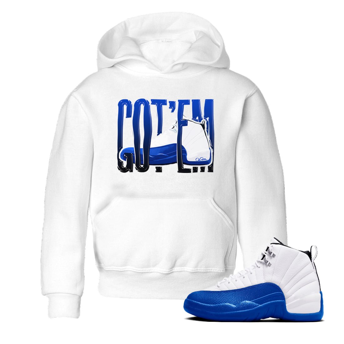 12s Blueberry shirts to match jordans Wiggling Gotem best t shirts to wear with jordans AJ12 White and Game Royal match shoes to clothes SNRT Sneaker Tees Youth Baby White 1 tee