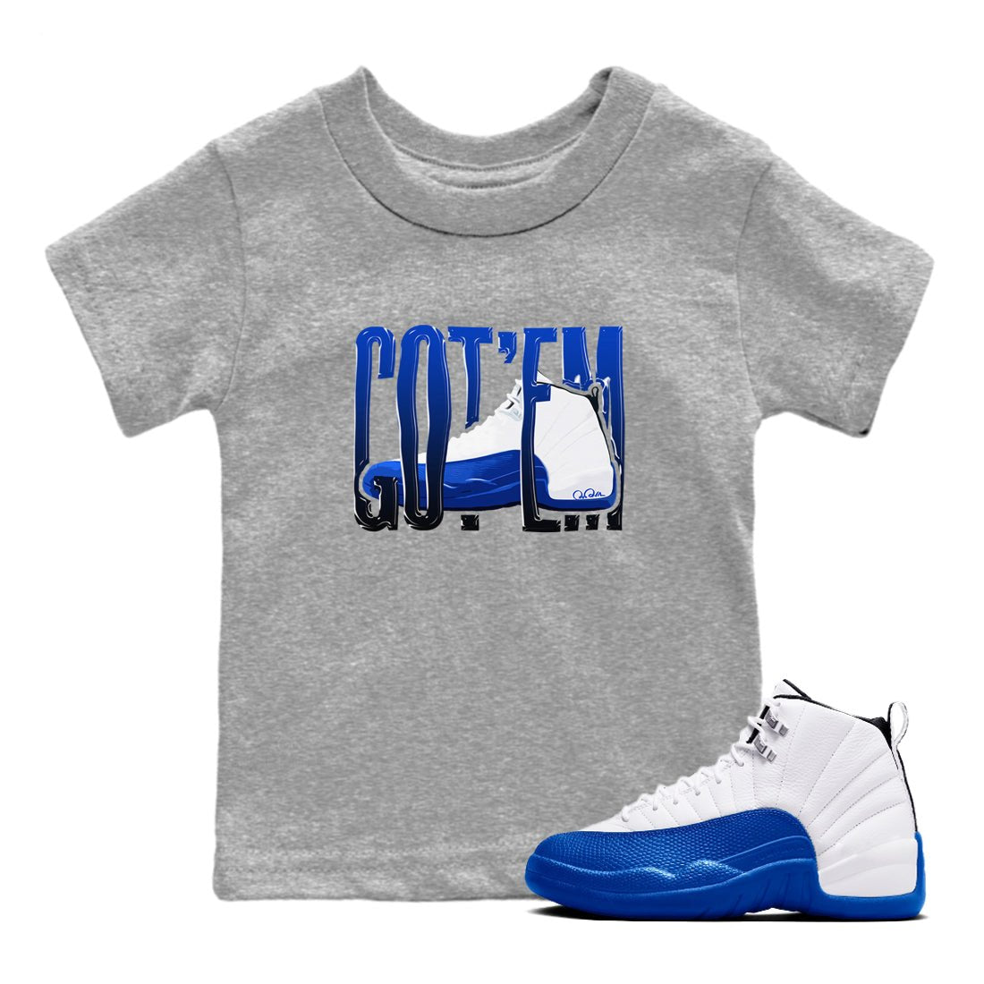 12s Blueberry shirts to match jordans Wiggling Gotem best t shirts to wear with jordans AJ12 White and Game Royal match shoes to clothes SNRT Sneaker Tees Youth Baby Heather Grey 1 tee