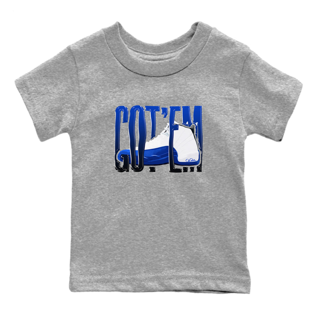 12s Blueberry shirts to match jordans Wiggling Gotem best t shirts to wear with jordans AJ12 White and Game Royal match shoes to clothes SNRT Sneaker Tees Youth Baby Heather Grey 2 tee