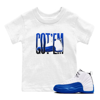12s Blueberry shirts to match jordans Wiggling Gotem best t shirts to wear with jordans AJ12 White and Game Royal match shoes to clothes SNRT Sneaker Tees Youth Baby White 1 tee