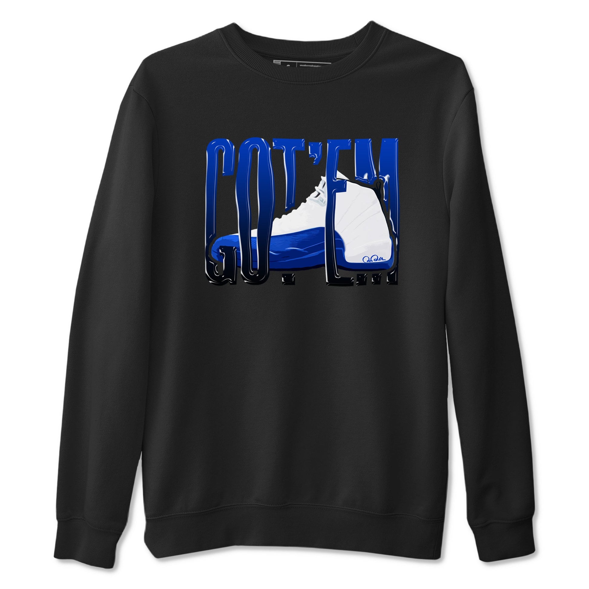 12s Blueberry shirts to match jordans Wiggling Gotem best t shirts to wear with jordans AJ12 White and Game Royal match shoes to clothes SNRT Sneaker Tees unisex cotton Black 2 shirts