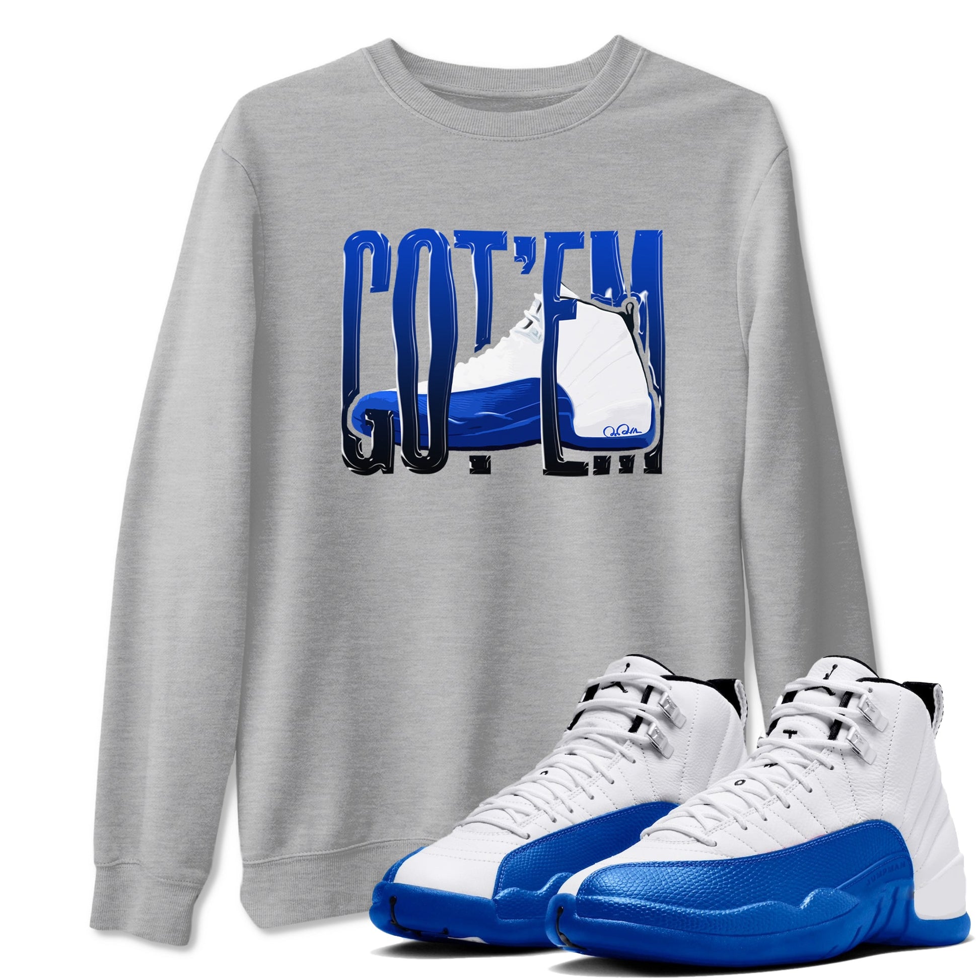 12s Blueberry shirts to match jordans Wiggling Gotem best t shirts to wear with jordans AJ12 White and Game Royal match shoes to clothes SNRT Sneaker Tees unisex cotton Heather Grey 1 shirts
