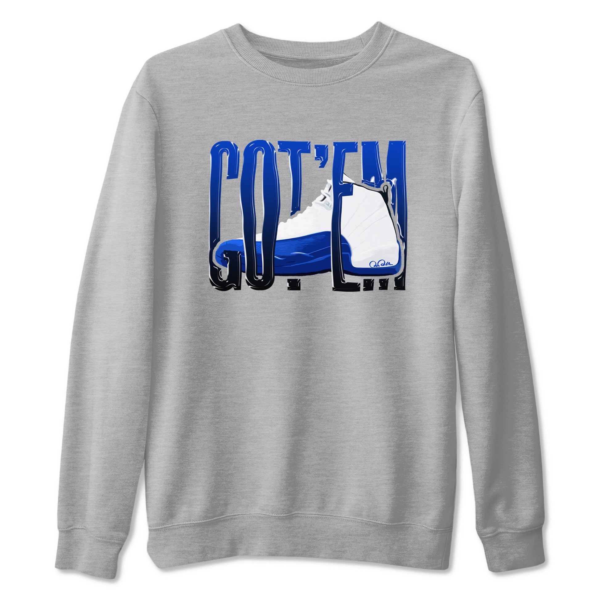 12s Blueberry shirts to match jordans Wiggling Gotem best t shirts to wear with jordans AJ12 White and Game Royal match shoes to clothes SNRT Sneaker Tees unisex cotton Heather Grey 2 shirts