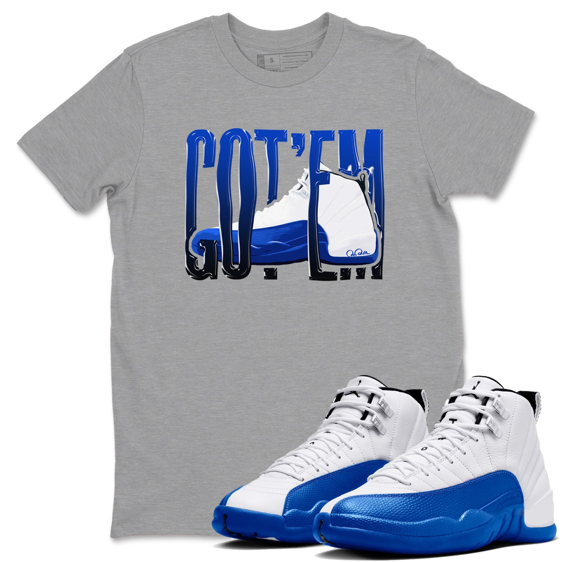 12s Blueberry shirts to match jordans Wiggling Gotem best t shirts to wear with jordans AJ12 White and Game Royal match shoes to clothes SNRT Sneaker Tees unisex cotton Heather Grey 1 shirts