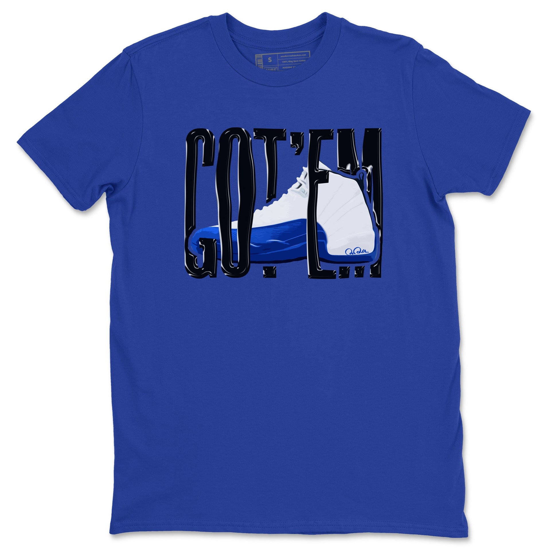 12s Blueberry shirts to match jordans Wiggling Gotem best t shirts to wear with jordans AJ12 White and Game Royal match shoes to clothes SNRT Sneaker Tees unisex cotton Royal Blue 2 shirts