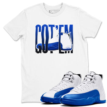 12s Blueberry shirts to match jordans Wiggling Gotem best t shirts to wear with jordans AJ12 White and Game Royal match shoes to clothes SNRT Sneaker Tees unisex cotton White 1 shirts