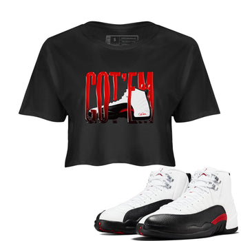 12s Taxi Flip shirts to match jordans Wiggling Gotem sneaker match tees Air Jordan 12 Taxi Flip SNRT Sneaker Tees streetwear brand Black 1 crop tee