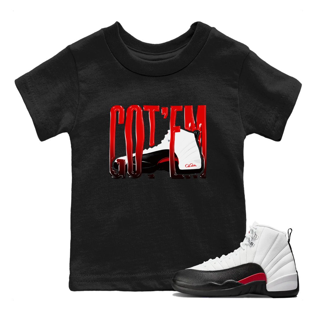 12s Taxi Flip shirts to match jordans Wiggling Gotem sneaker match tees Air Jordan 12 Taxi Flip SNRT Sneaker Tees streetwear brand Baby and Youth Black 1 cotton tee