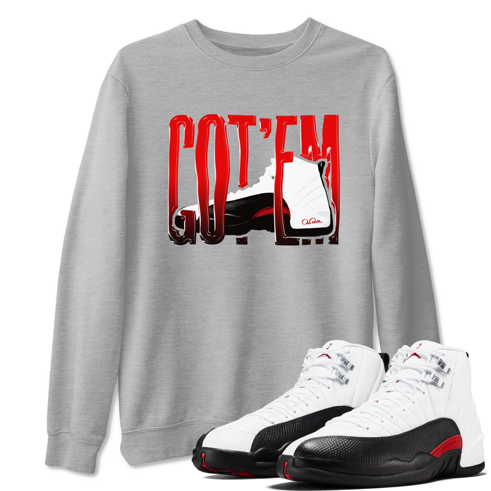 12s Taxi Flip shirts to match jordans Wiggling Gotem sneaker match tees Air Jordan 12 Taxi Flip SNRT Sneaker Tees streetwear brand Heather Grey 1 unisex cotton tee